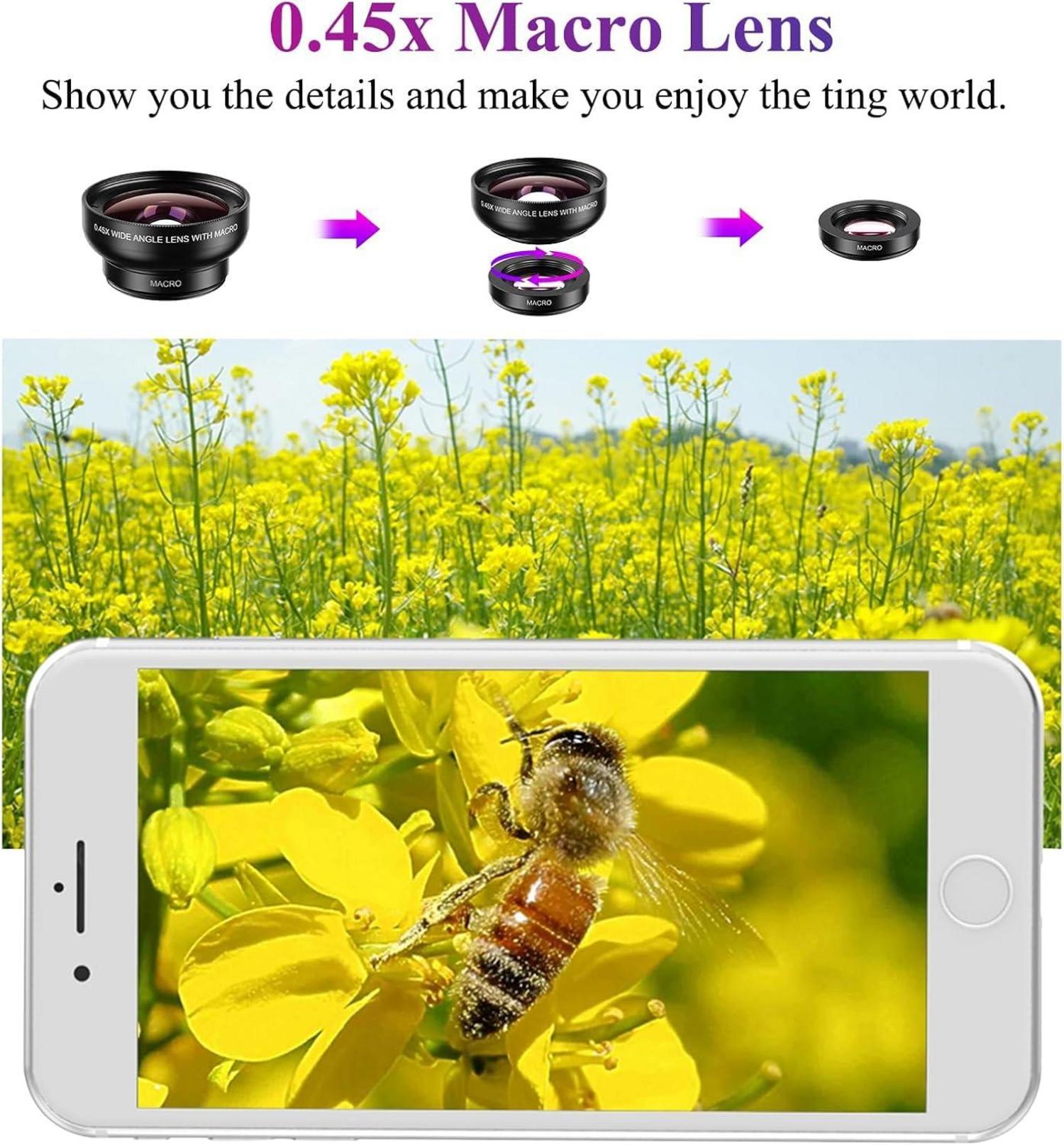 Universal Kameraobjektiv Set 2in1 für iPhone - 12,5x Makro & 0,45x Weitwinkel - für die meisten Smartphones