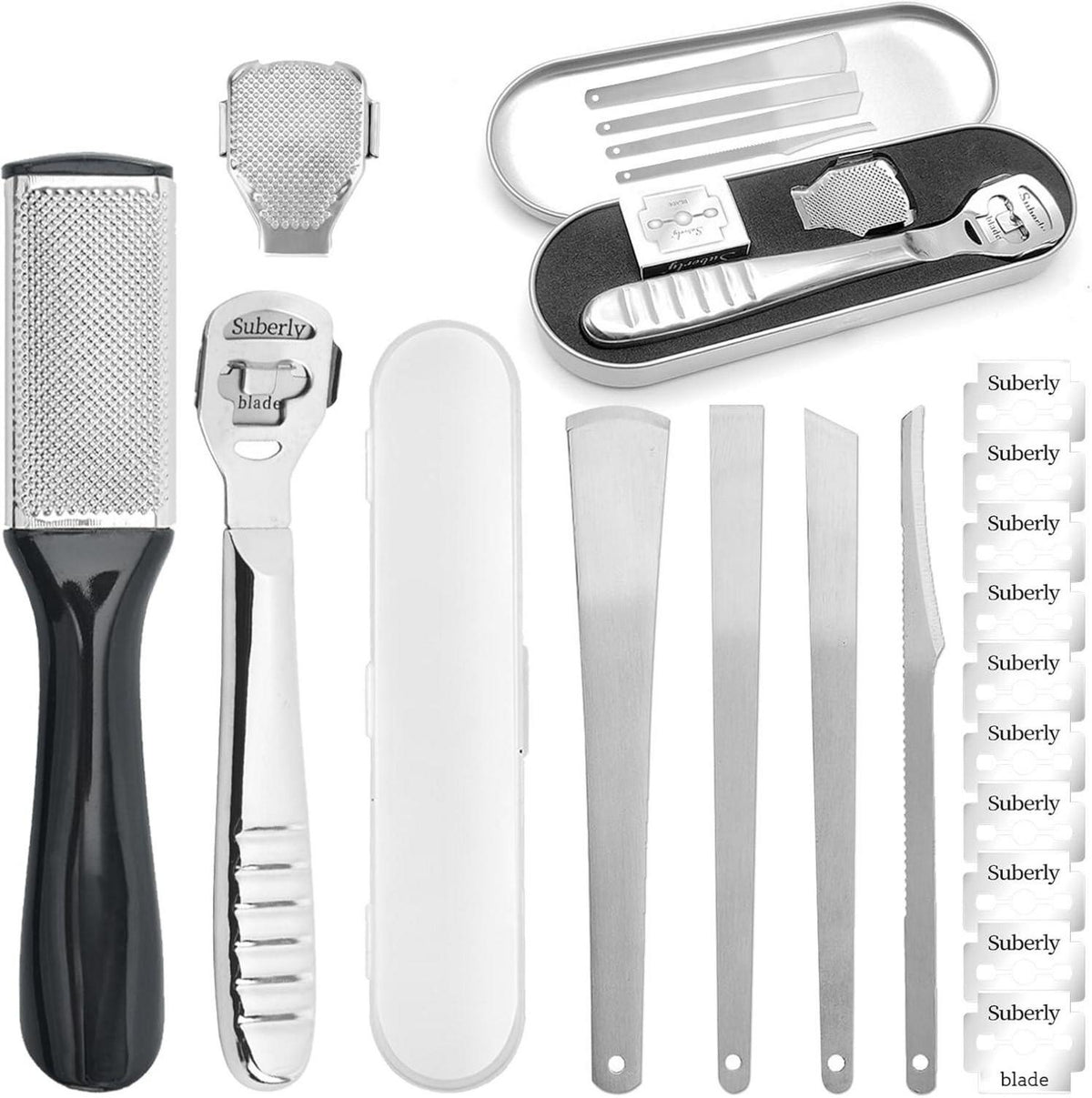 6-teiliges Profi-Fußpflege Set mit Edelstahl Hornhautentferner und