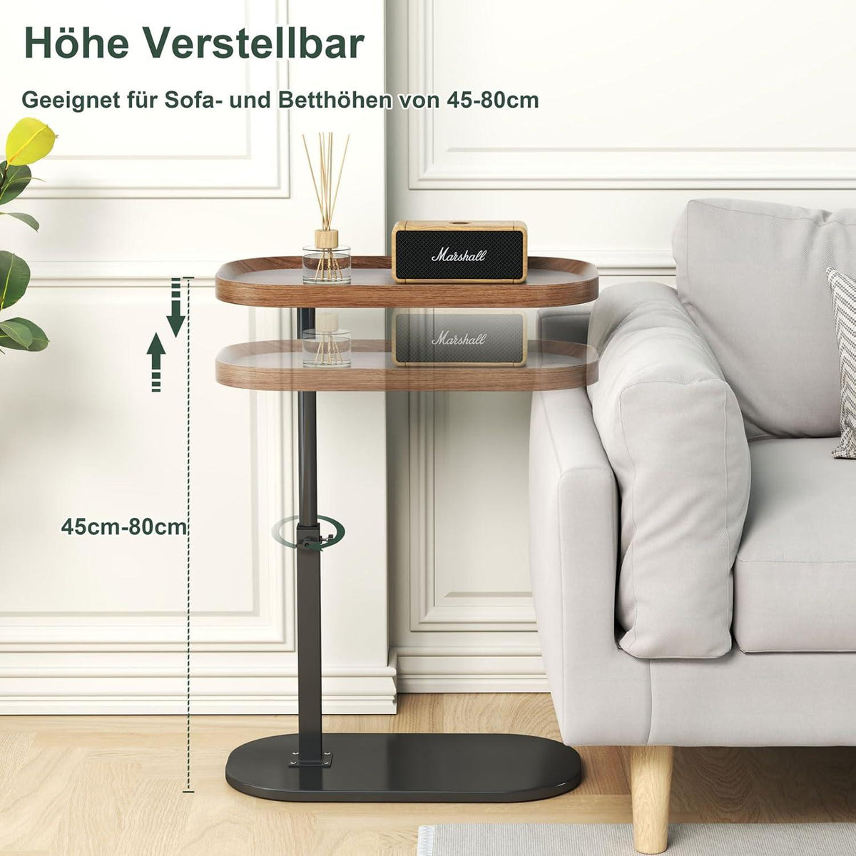 Beistelltisch C Form Höhenverstellbar 360° Drehbarer Modern Schwarz