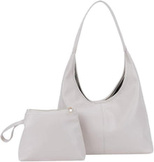 Weiche Leder Handtasche Damen Grau inkl. Geldbörse