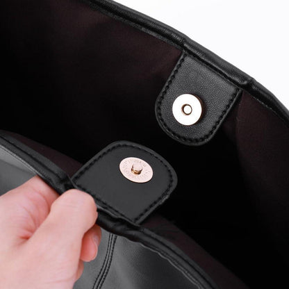 TIAASTAP Groß Handtasche Damen Leder Tote Schultertasche Geldbörse Schwarz