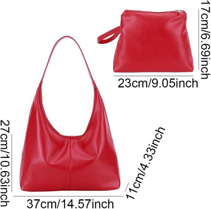 Damen Handtasche Weiches Leder Tote Bag Schultertasche Tragetasche Rot