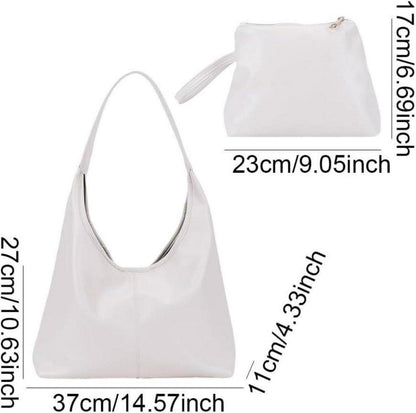 Damen Große Leder Schultertasche mit Geldbörse Beige