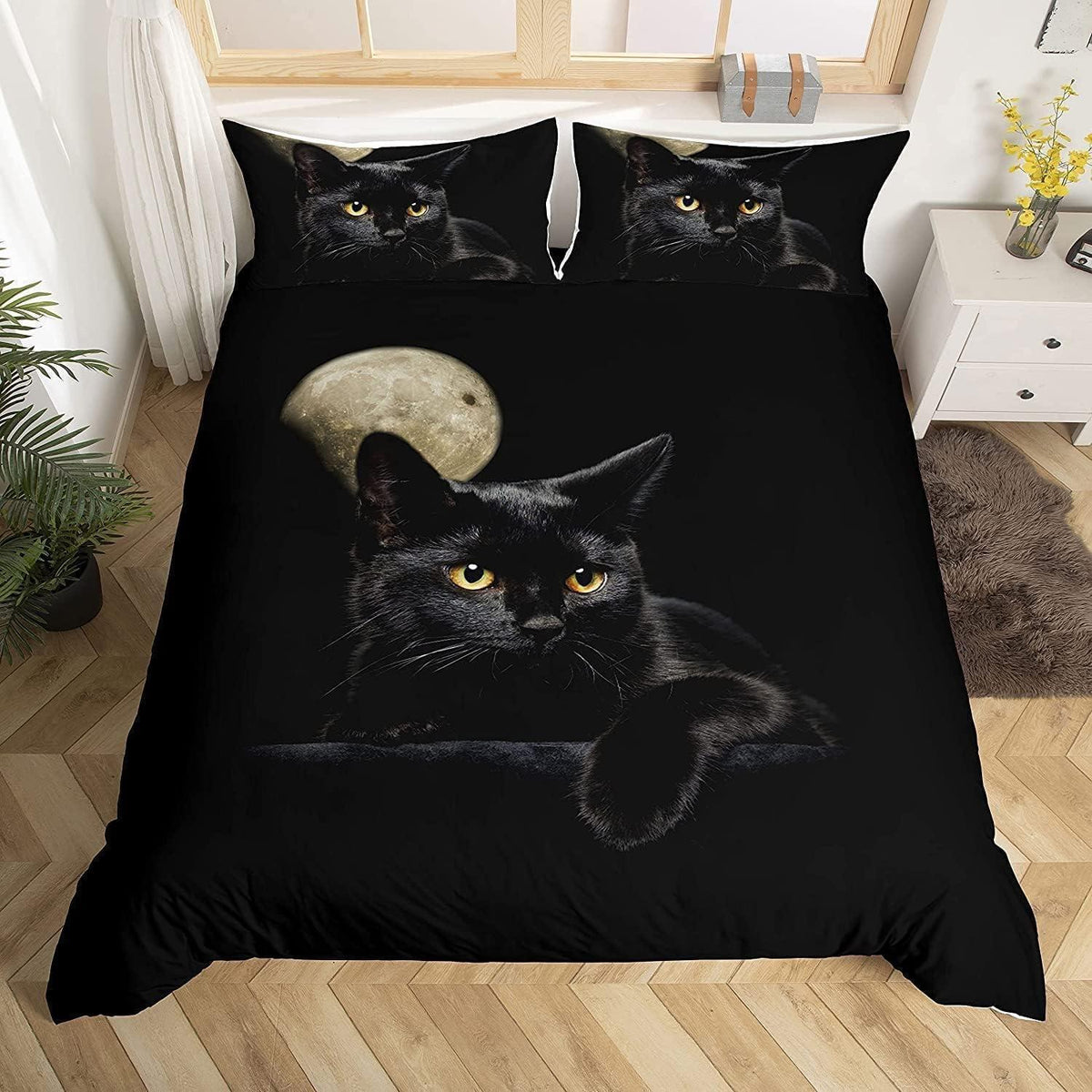 Katzen Bettwäsche Set 135x200 cm Schwarz 3D Tiermotiv