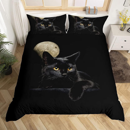 Katzen Bettwäsche Set 135x200 cm Schwarz 3D Tiermotiv