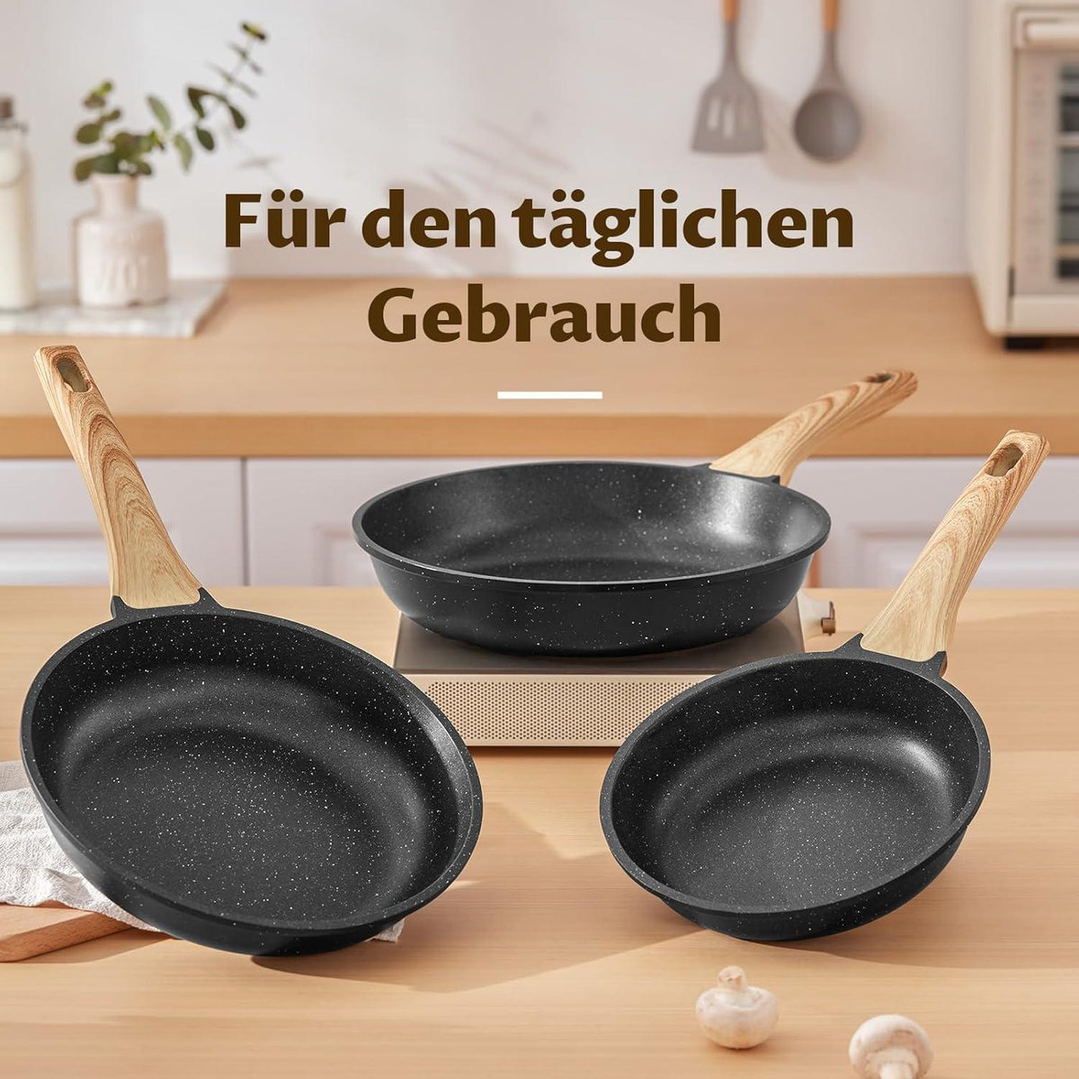 BLAZANT Pfannen-Set 20+24+28 cm Induktion Antihaft Granitoptik