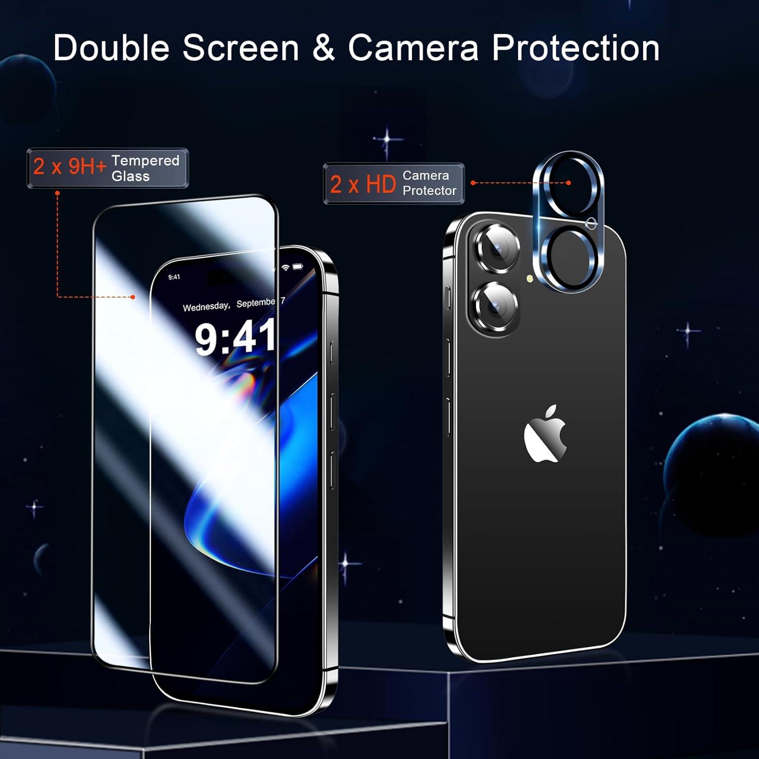 QHOHQ iPhone 16 Hülle 5-in-1-Set Schutzfolie Kamera Schutzhülle Stoßfest