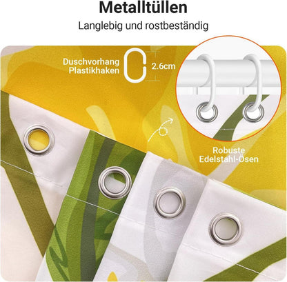 Duschvorhang Zitrone Blatt Muster 150x200cm, Antischimmel, Wasserabweisend, Waschbar