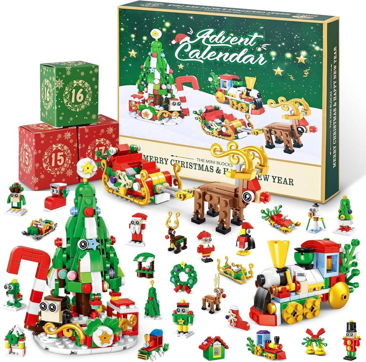 Weihnachts-Adventskalender Bausteine 12-in-1 604 Teile mit Spielzeug