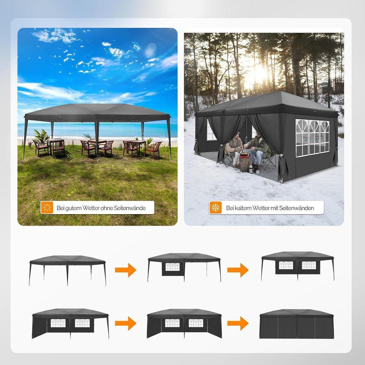 Faltpavillon 3x6m – Wasserdicht & Höhenverstellbar mit Zubehör