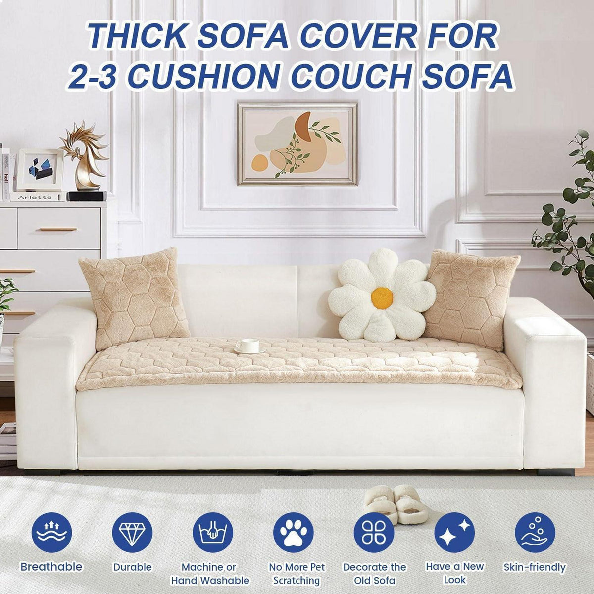 Dicker Sofaüberzug rutschfest – Helles Kamel 90x210 cm