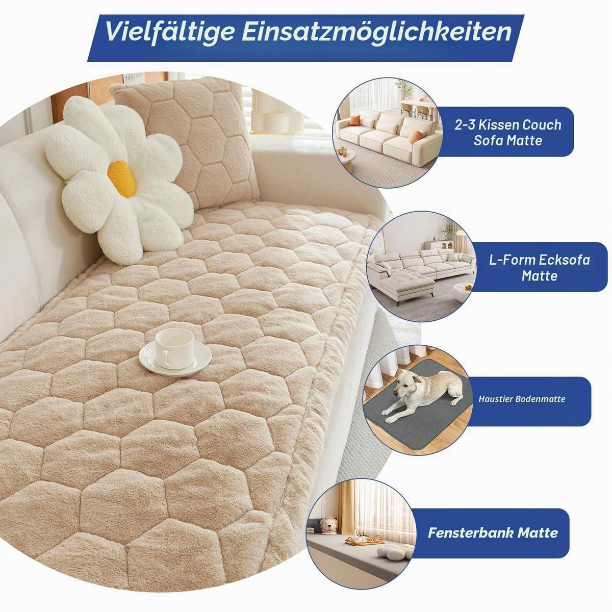 Dicker Sofaüberzug rutschfest – Helles Kamel 90x210 cm