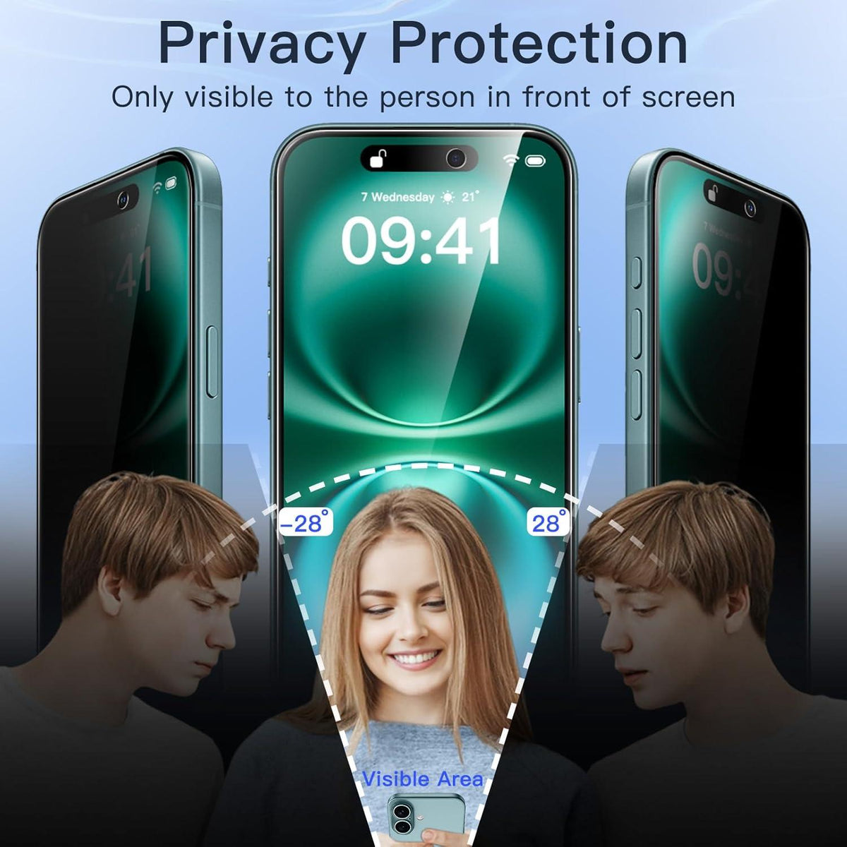 Sichtschutz für iPhone 16 Plus 6,7 Zoll, Anti-Spy Glas, 2 Stück