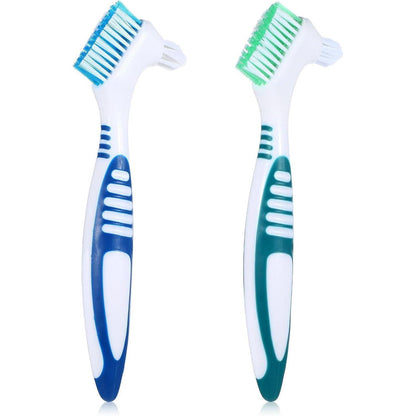 Prothesenbürste Doppelborstenkopf, 2 Stück Blau/Grün