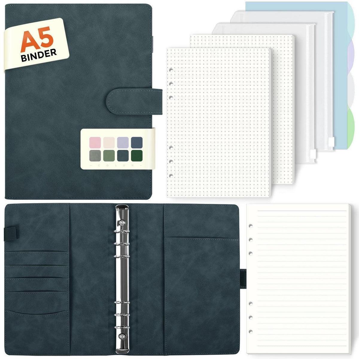 A5 Ringbuch Nachfüllbar mit Zubehör – Blau