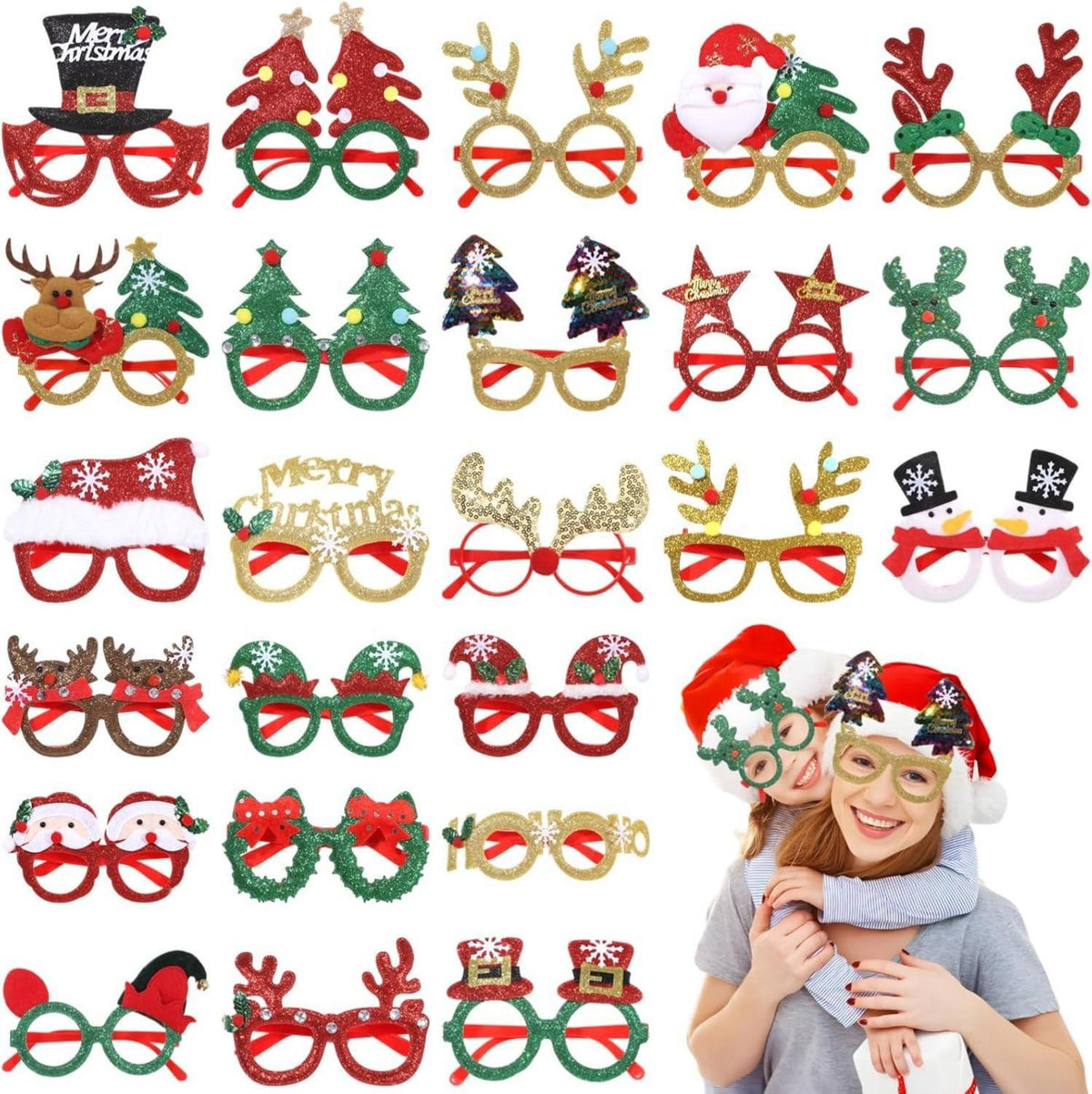 Weihnachtsbrillen Set 24 Stück festliche Partygläser für