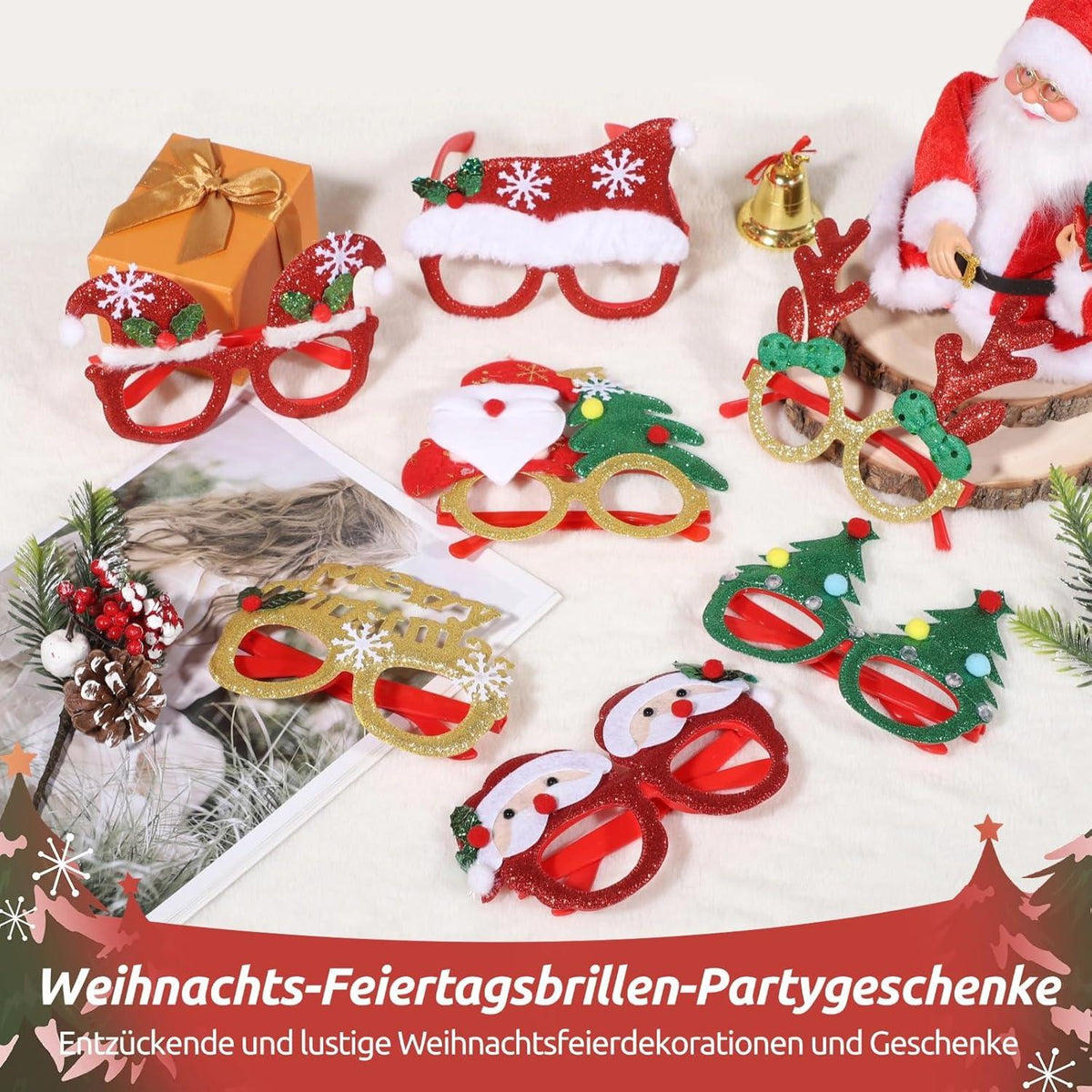 Weihnachtsbrillen Set 24 Stück Lustige Partybrillen fotobox Weihnachtsmützen Kinderfest Carnival-Brille