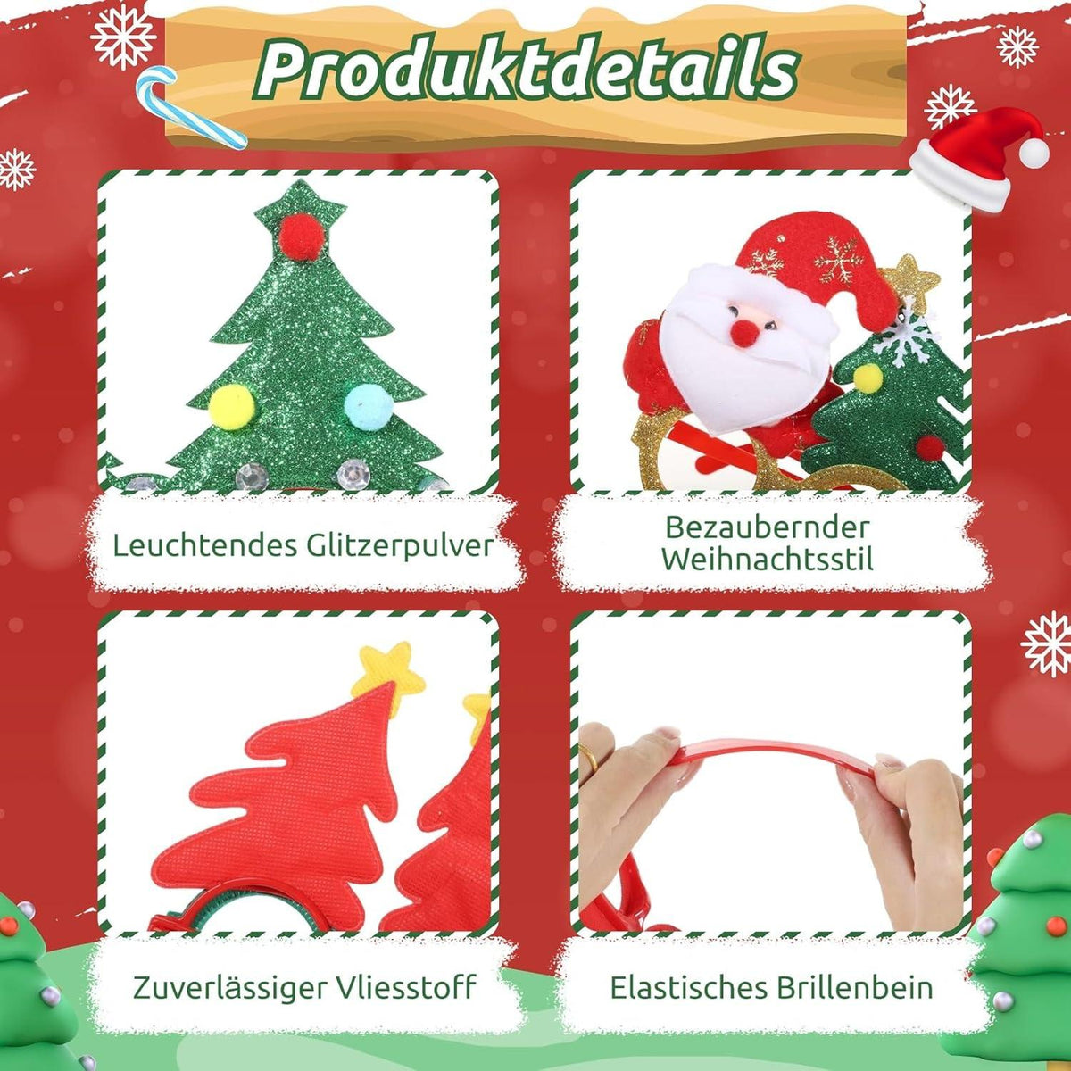 24 Stück Weihnachtsbrillen Set für Partydekoration Festliche Glitzerbrillen