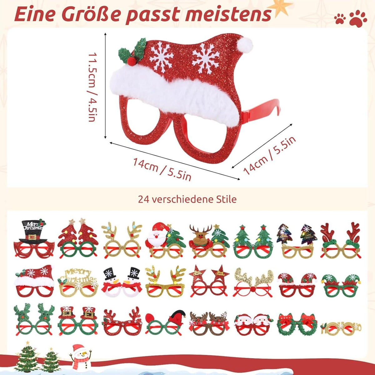 24 Weihnachtsbrillen Set fotobox weihnachtsassesoires lustige Brille