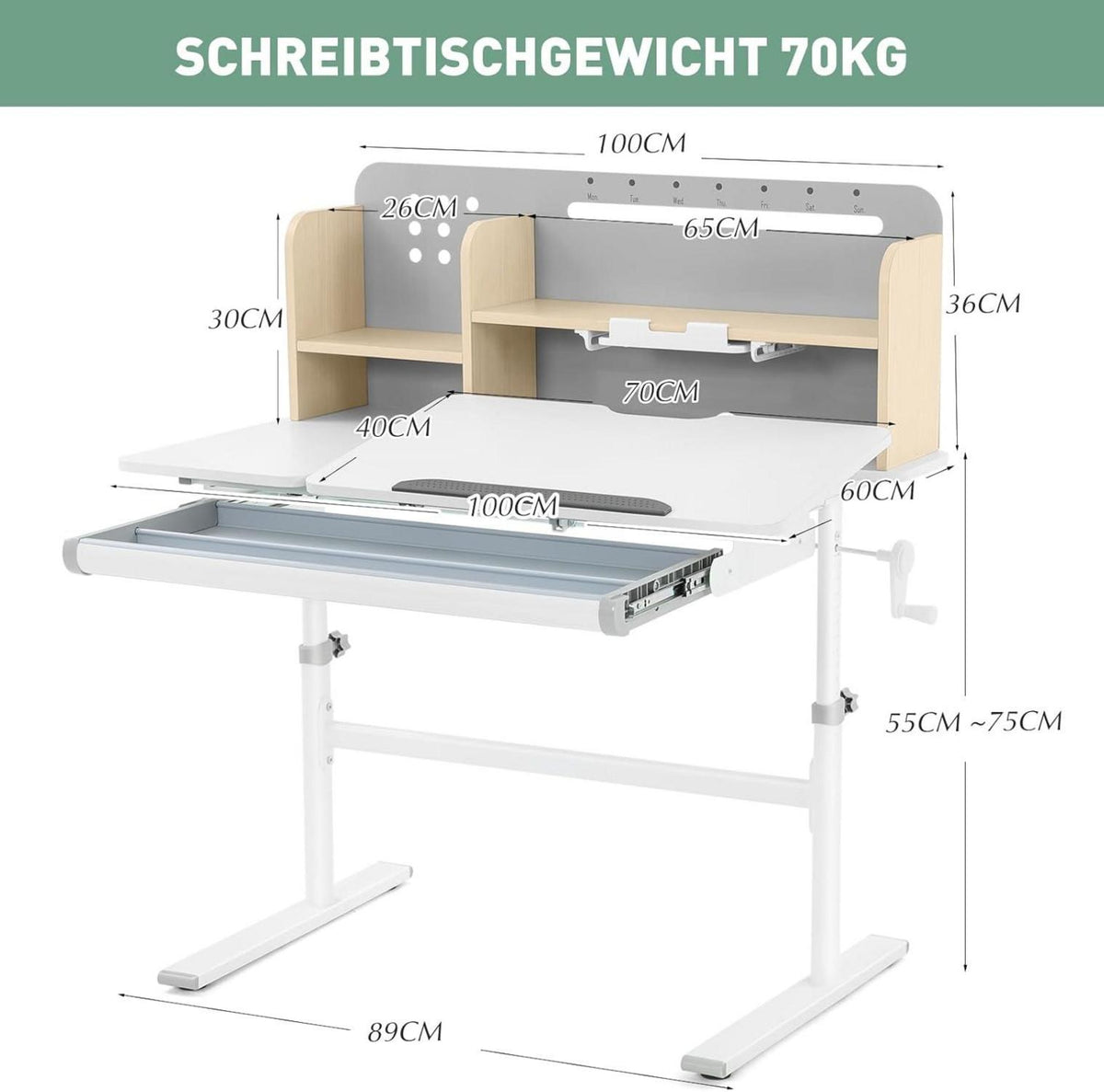 Höhenverstellbarer Kinderschreibtisch mit Neigungsfunktion