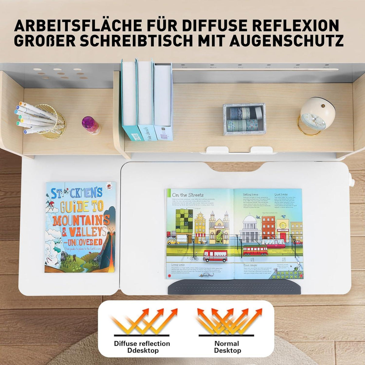 JOYLDIAS Höhenverstellbarer Kinderschreibtisch mit Bücherregal