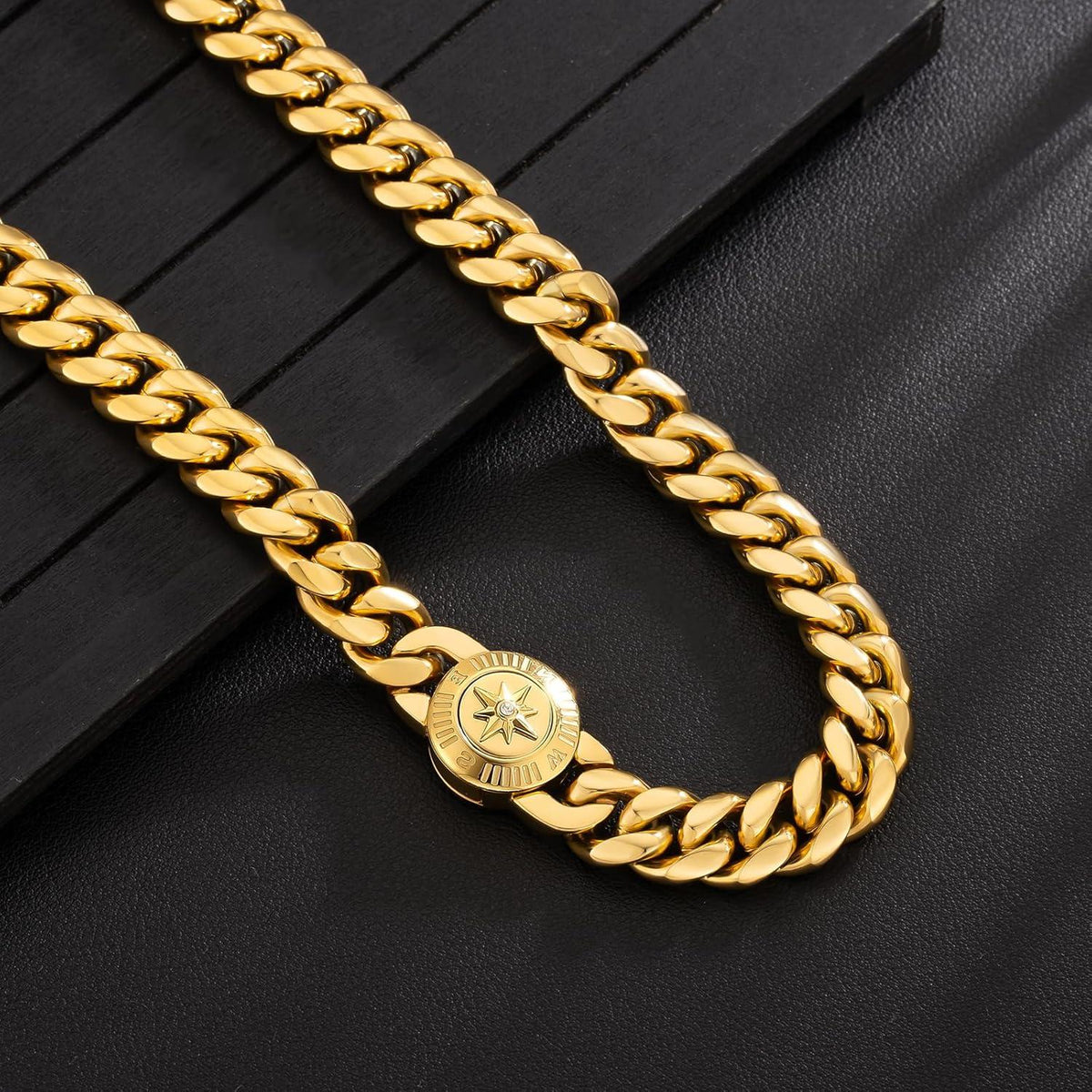 12mm Gold plattierte Herren Panzerkette mit Löwenkopf/Totenkopf
