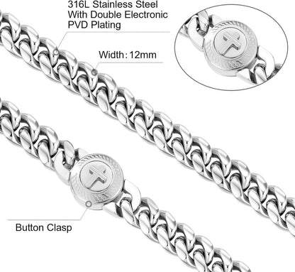 KRKC&CO Herren Armband Löwe/Totenkopf Verschluss 18K Gold beschichtet Cuban Armband 20.3cm Silber