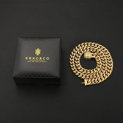Herren Panzerkette 12mm, 18K Gold plattiert, Cuban Link