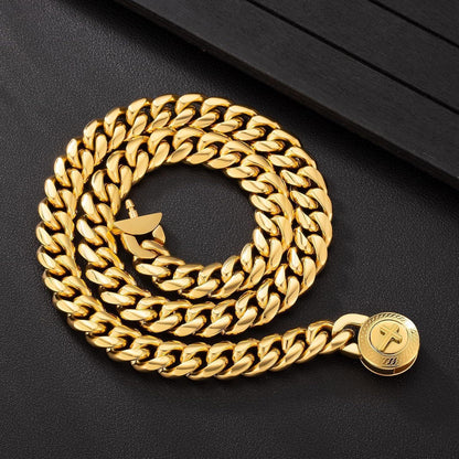 Herren Panzerkette 12mm, 18K Gold plattiert, Cuban Link