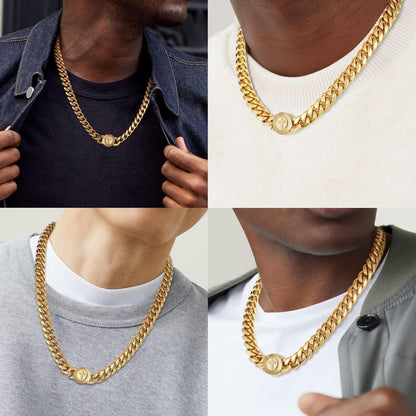 Herren Panzerkette 12mm, 18K Gold plattiert, Cuban Link