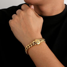 Herren Armband mit Löwenkopf Verschluss 18K Gold beschichtet