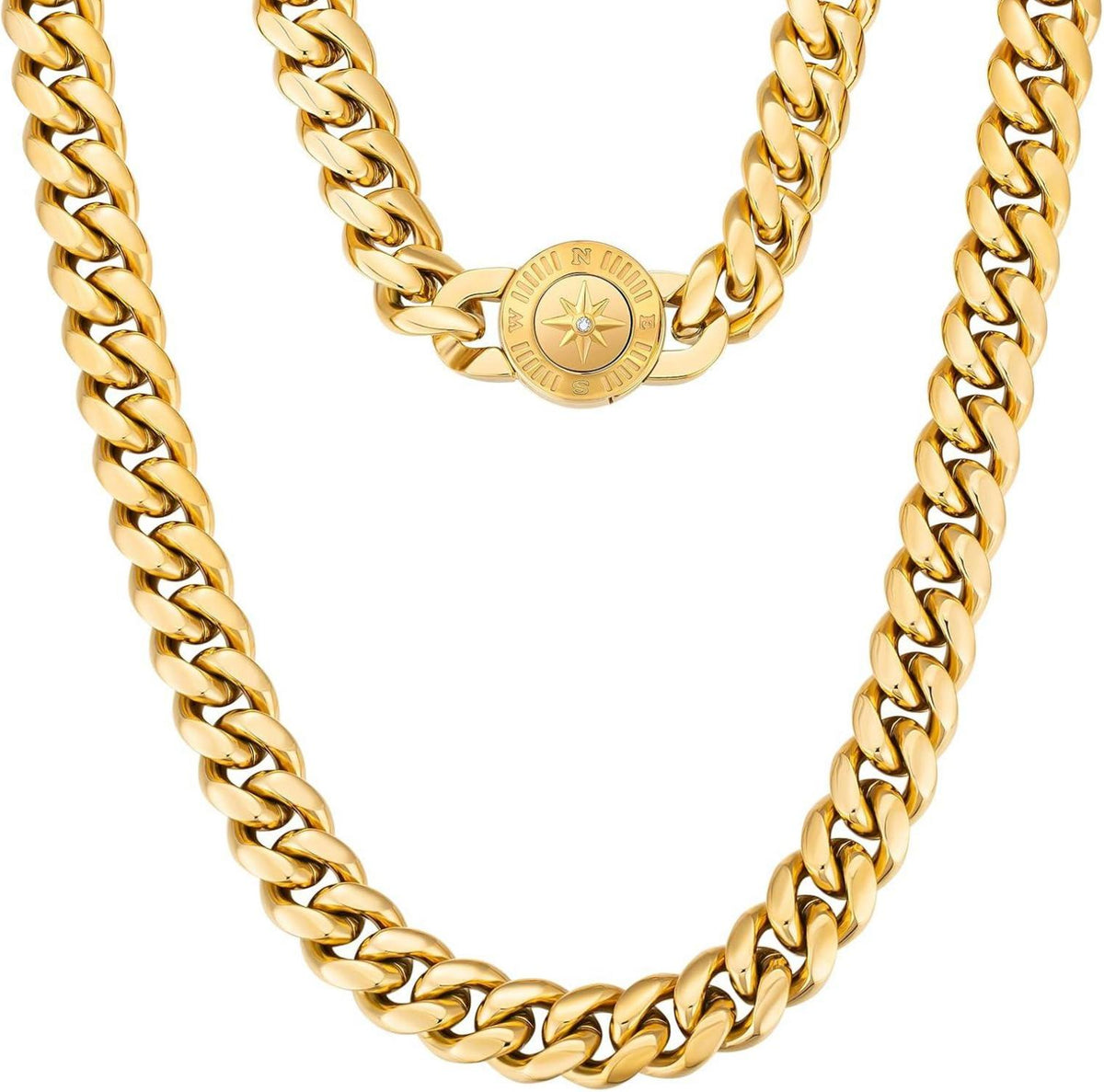 12mm Herren Panzerkette mit Löwe Totenkopf Verschluss Gold Chain