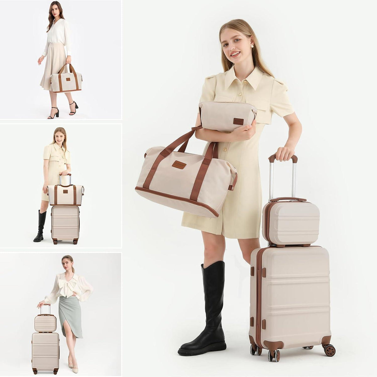4-teiliges Hartschalen Koffer Set mit TSA-Schloss, Weiß/Braun
