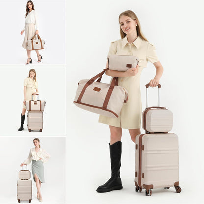 4-teiliges Hartschalen Koffer Set mit TSA-Schloss, Weiß/Braun