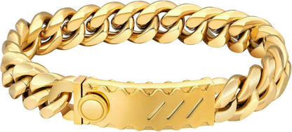 Goldbeschichtetes Herren Armband mit Löwenkopf Verschluss 12mm