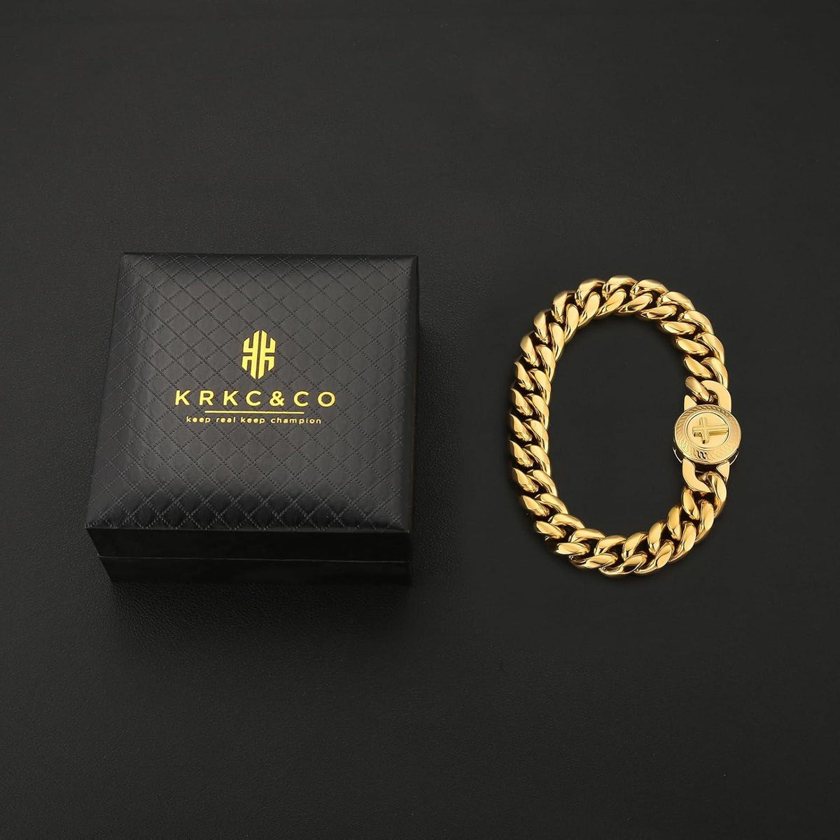 Herren Armband mit Löwe Kopf Totenkopf Verschluss 18K Gold beschichtet
