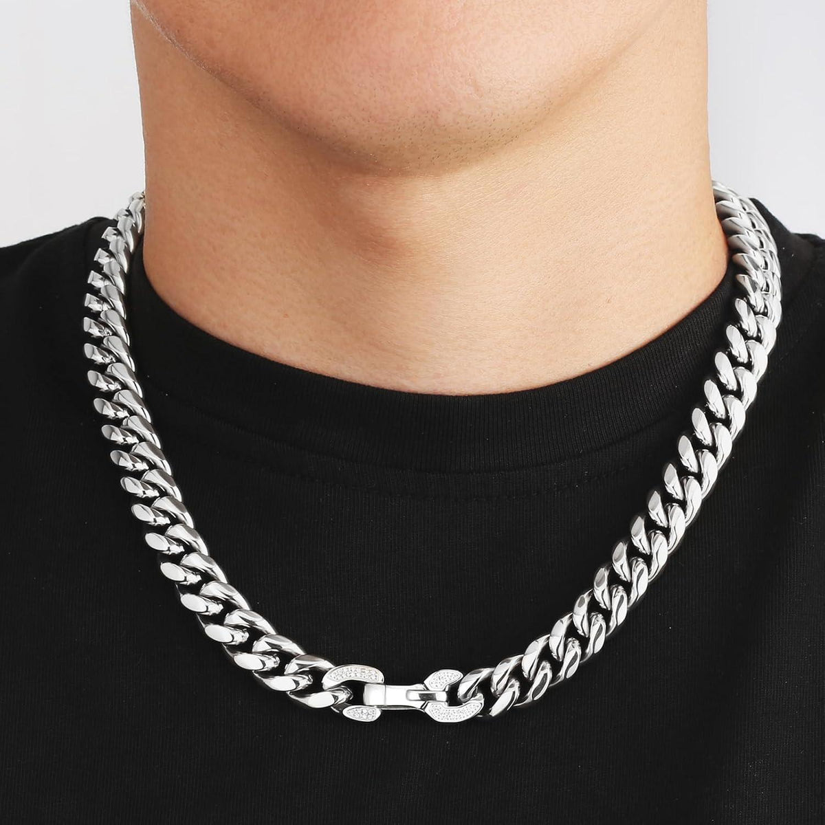 KRKC&CO Herren Panzerkette 12mm 18K Gold Cuban Link Chain