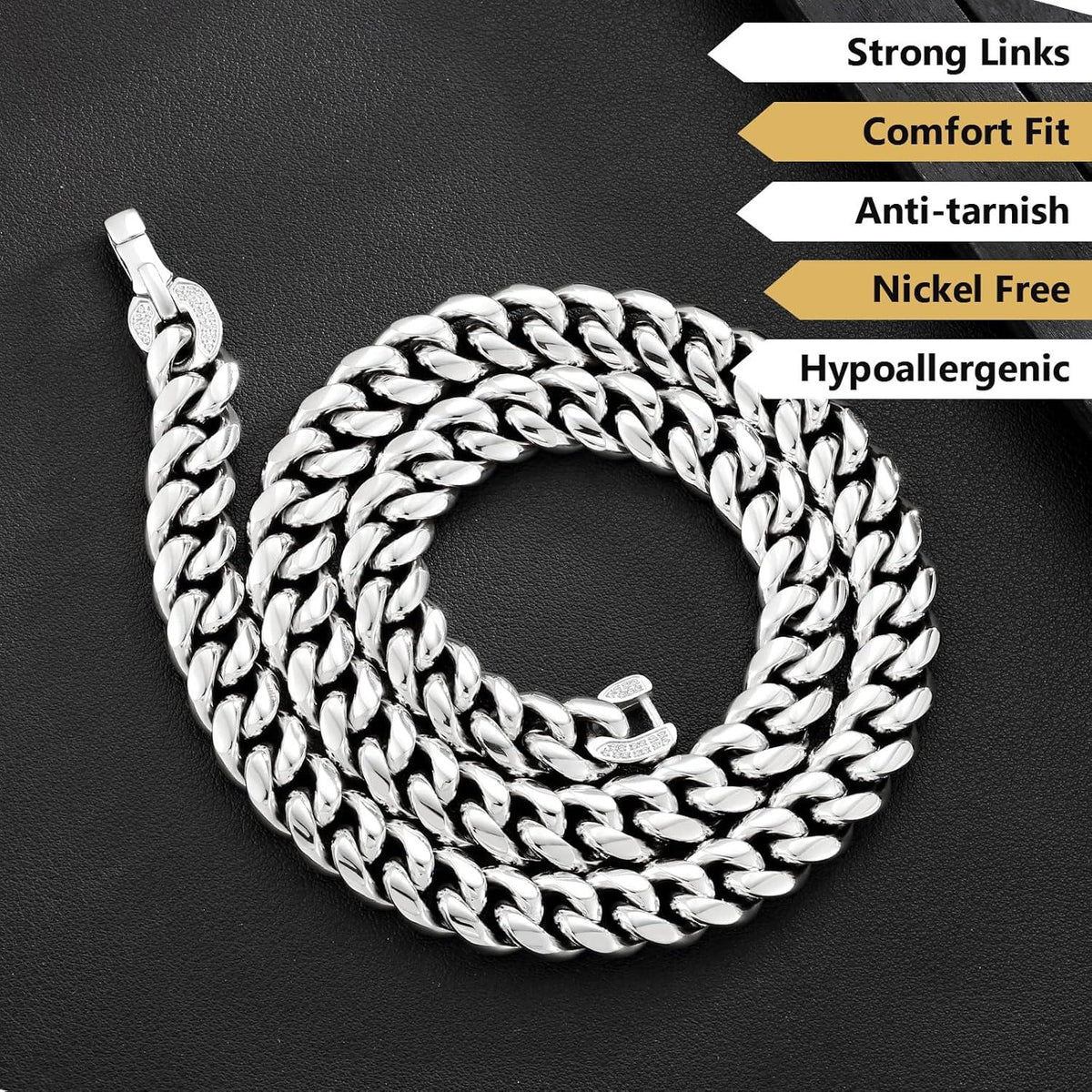 Hochwertige 12mm Panzerkette 18K Gold Kubanische Gliederkette - Silber
