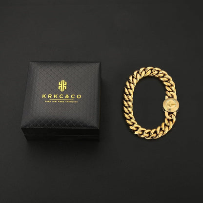 Herren Armband Löwe Totenkopf 18K Gold beschichtet Cuban Link Hip Hop