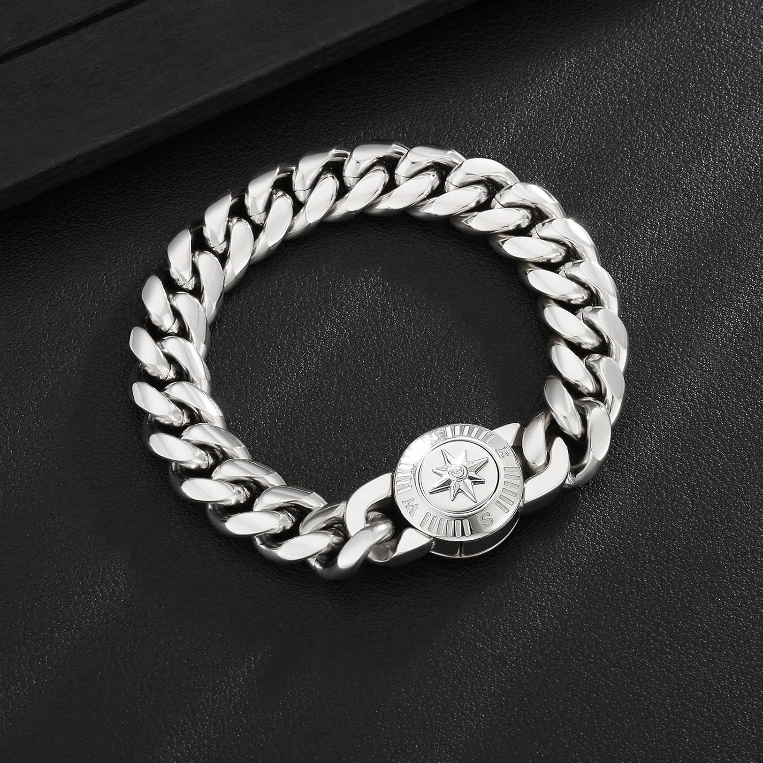 Herren Armband Löwe Totenkopf 18K Gold Panzer Cuban Hip Hop 21.6cm Silber
