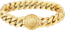 Herren Armband Löwe Totenkopf Verschluss 18K Gold Panzerarmband Stahl