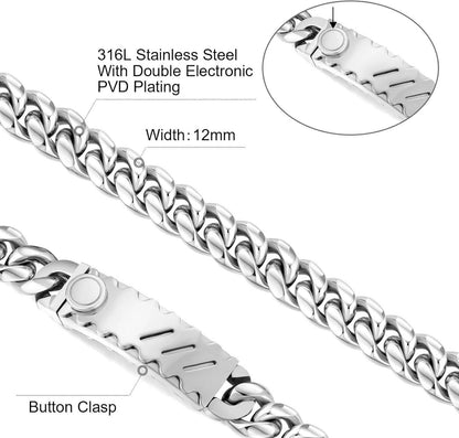 Herren Armband mit Löwenkopf Verschluss 12mm Gold beschichtet Cuban Link 21.6cm Silber