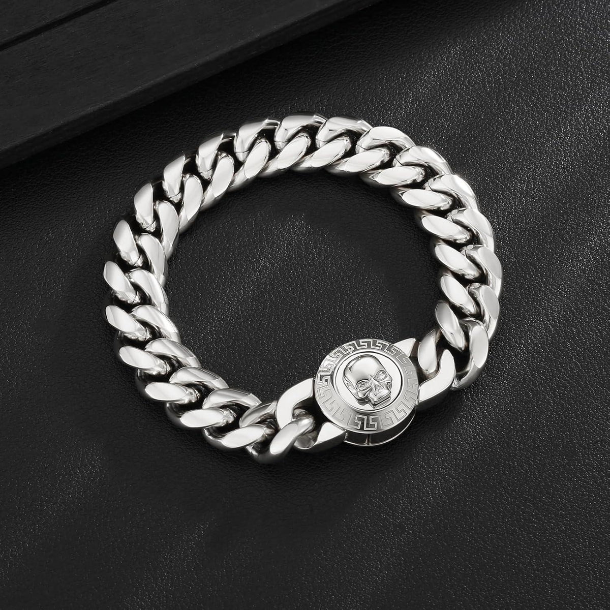 Hip Hop Herren Armband Totenkopf 18K Gold Cuban breit 20.3cm Silber