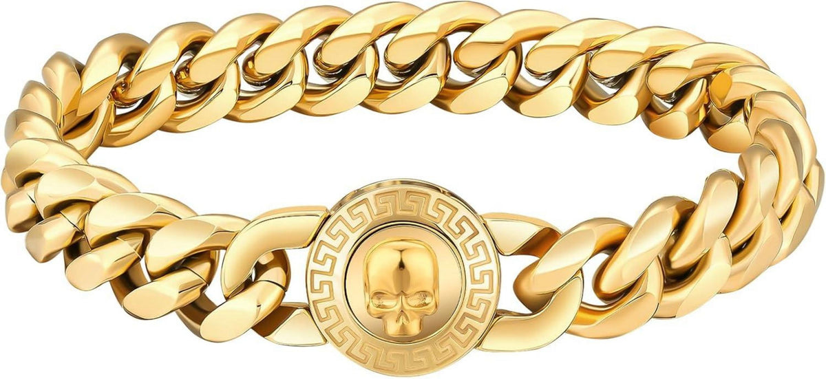 Gold beschichtetes Herren Armband mit Totenkopf-Verschluss