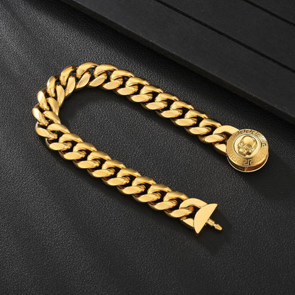 Gold beschichtetes Herren Armband mit Totenkopf-Verschluss