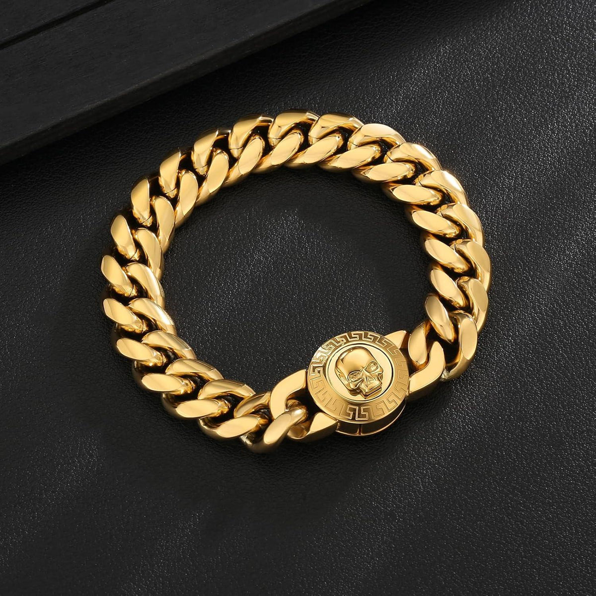 Herren Armband 12mm Löwe Totenkopf 18K Gold Panzerarmband 20.3cm Gold