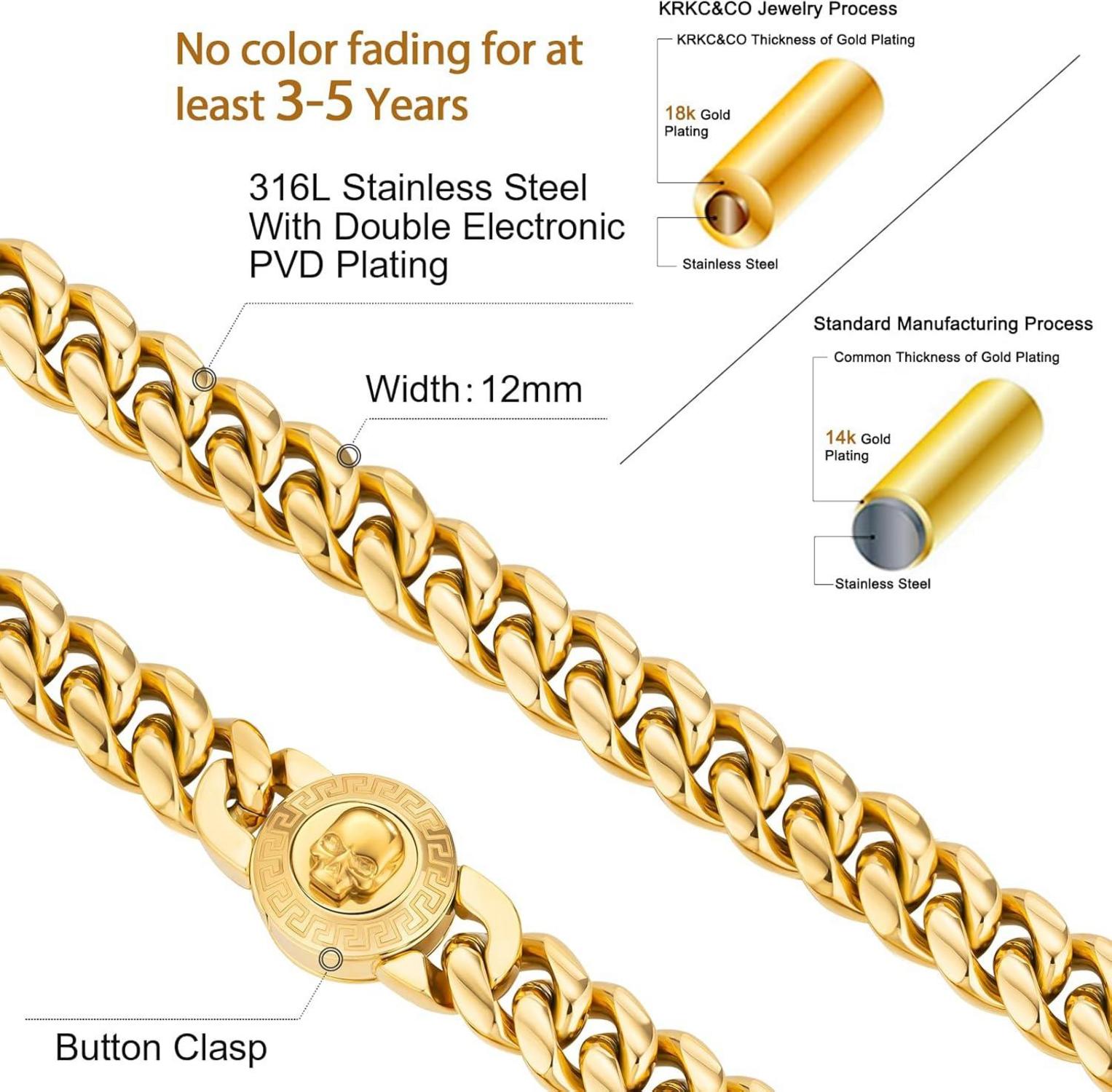 Herren Armband Löwe Totenkopf Verschluss 18K Gold Panzerarmband 12mm