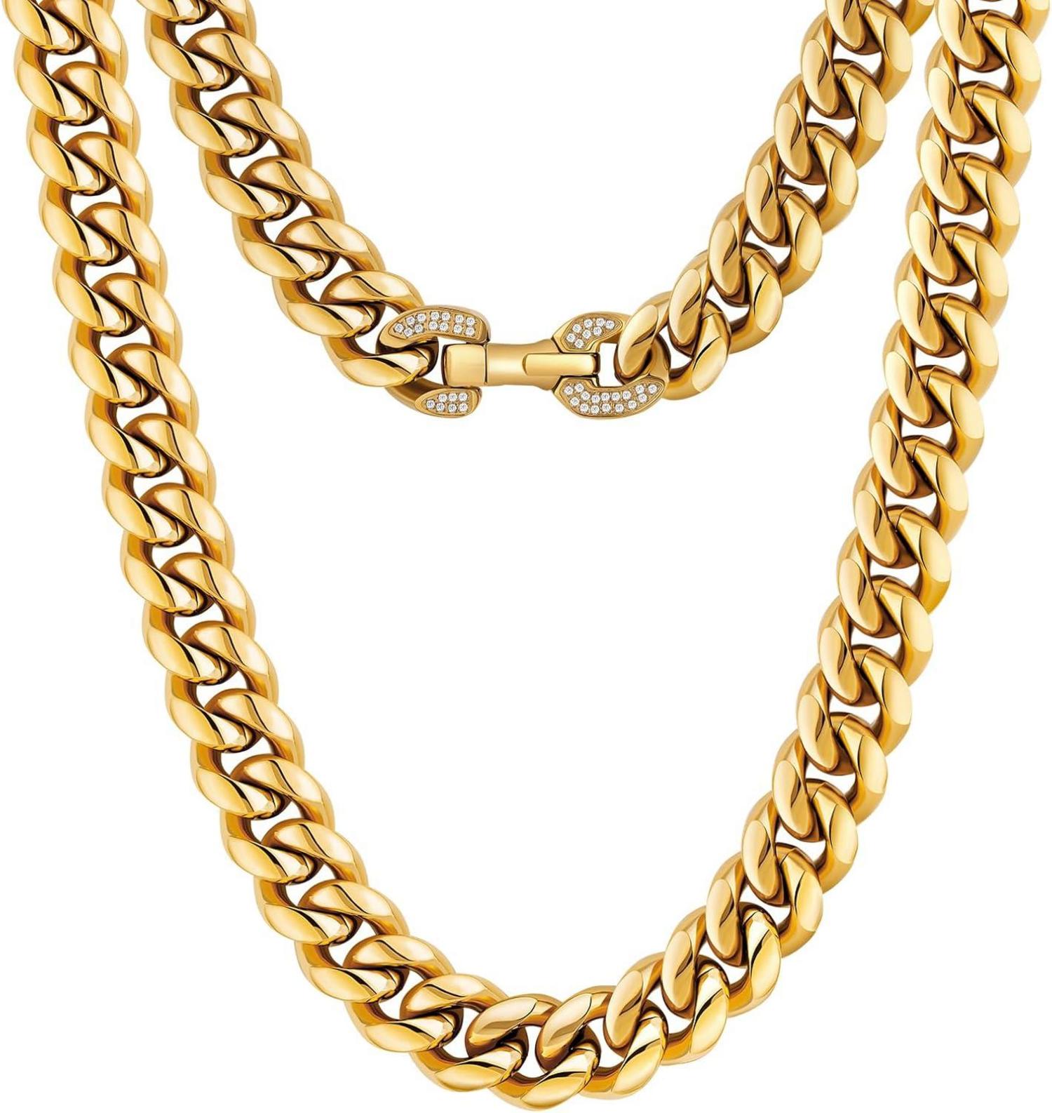 Panzerkette 12mm 18K Gold Cuban Link Chain Edelstahl Hip Hop Kette