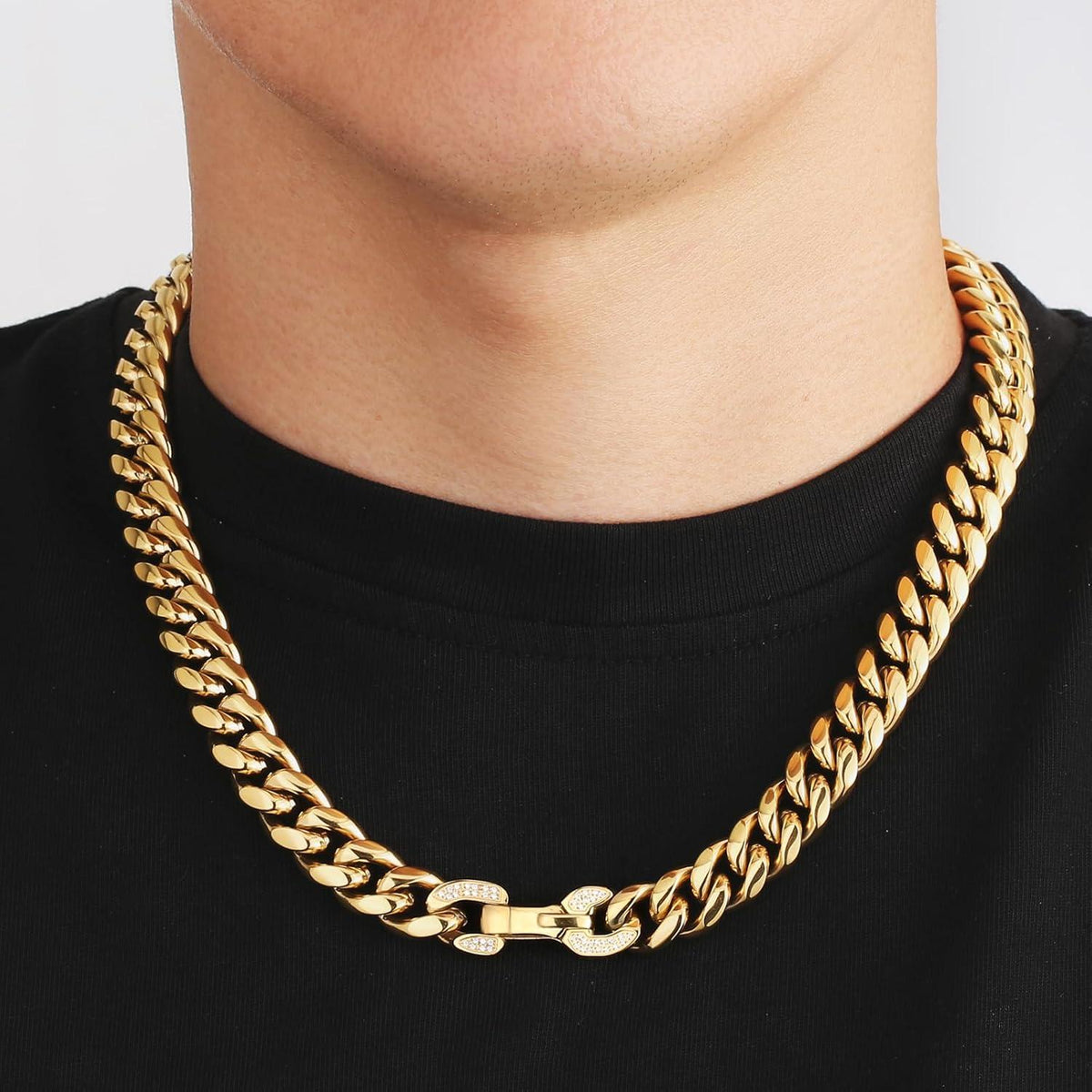KRKC&CO Panzerkette Herren 12mm Cuban Link Chain Gold/Silber