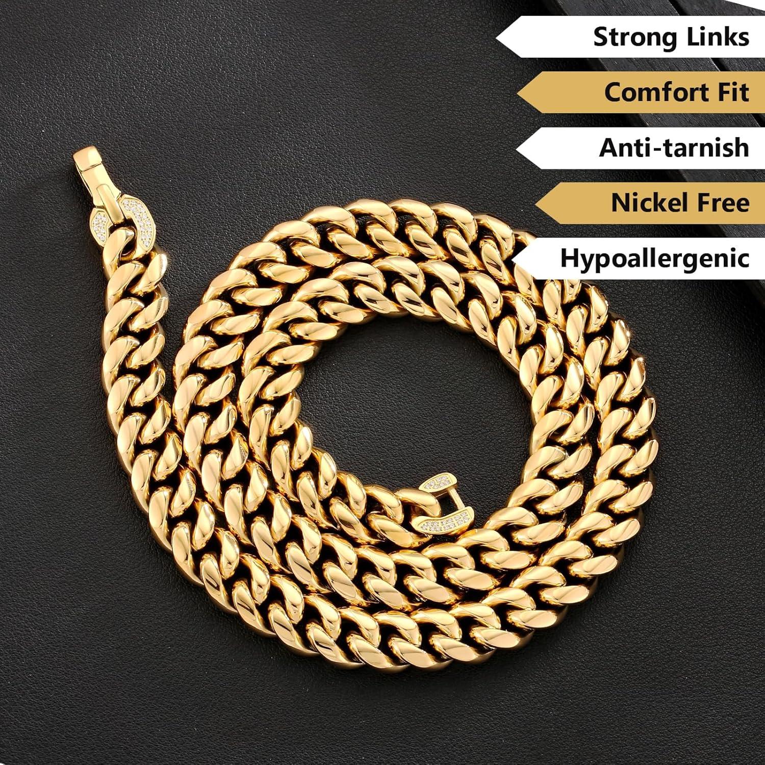 Panzerkette 12mm 18K Gold Cuban Link Chain Edelstahl Hip Hop Kette